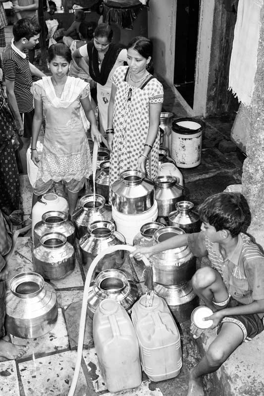 Queue and Rush for Drinking Water at a group water connection in Mumbai, Maharashtra